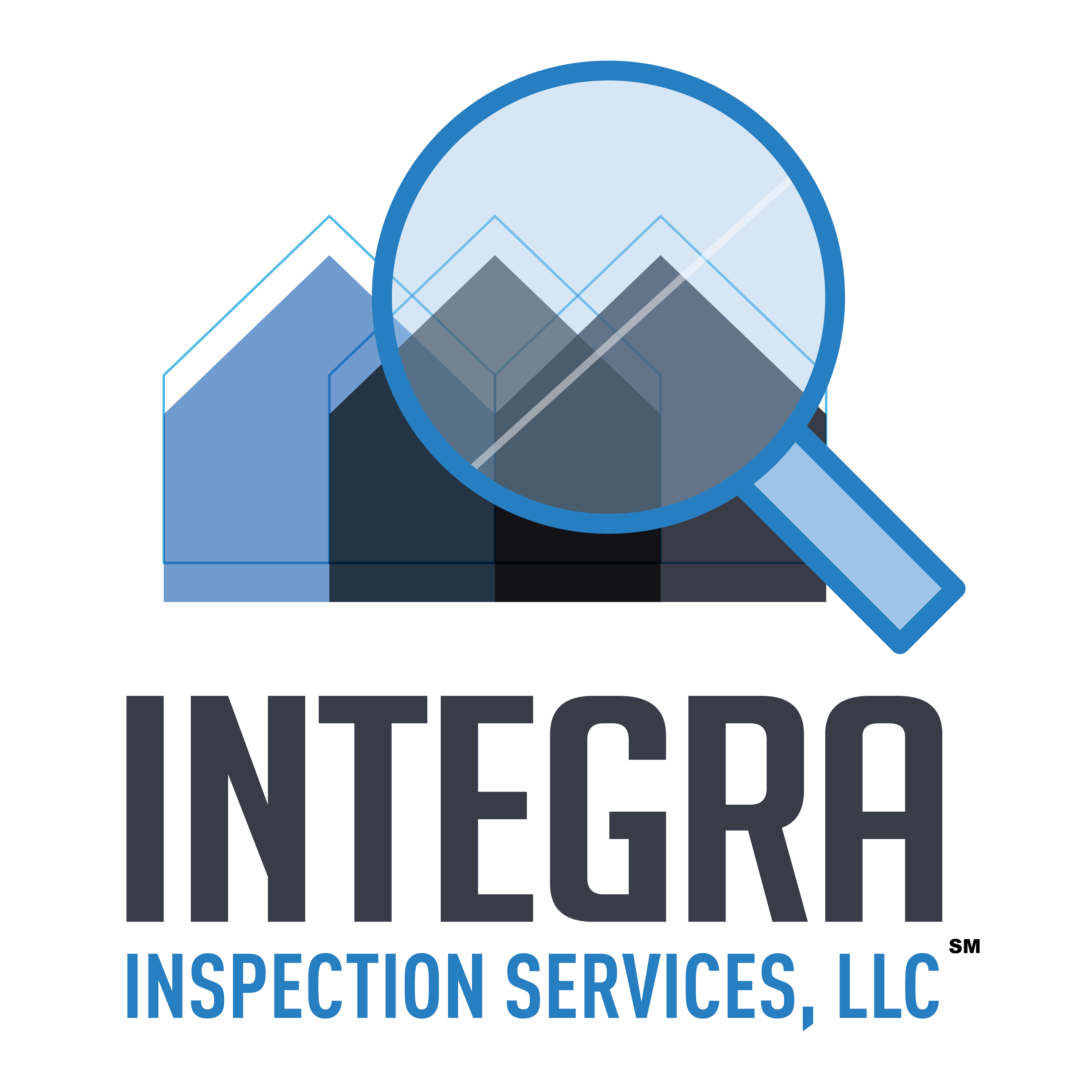 Integra Inspection Services, LLC Logo of a magnifying glass over a house